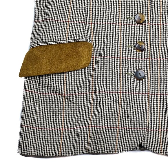 Vintage British Khaki 100% Wool Houndstooth Faux Suede Suit Career Jacket Size 8 - Picture 4 of 10